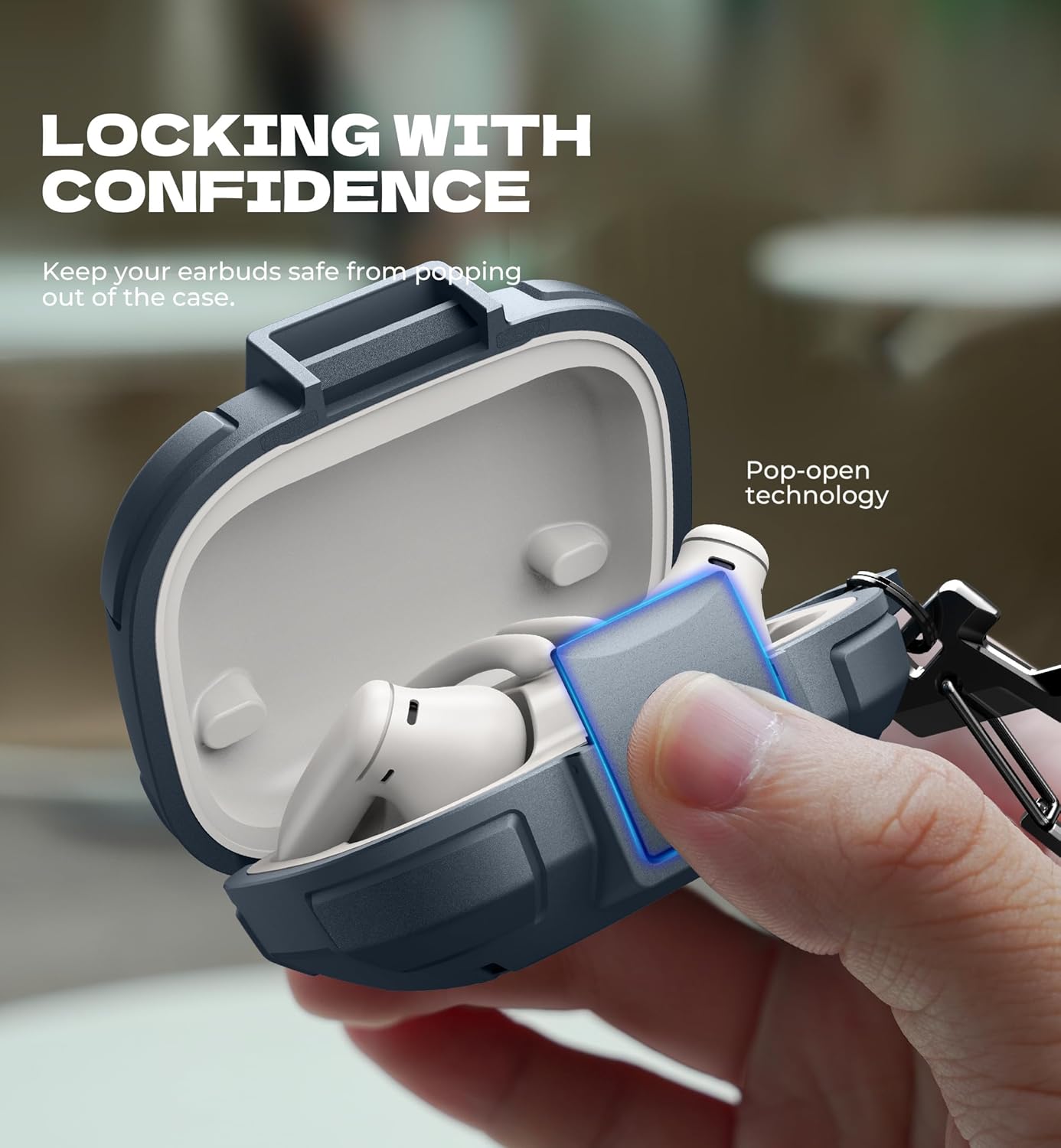 Dexnor for Beats Powerbeats Pro 2 Case with Drop-Proof Lock, Shockproof Rugged Bumper Cases Protective Cover with Carabiner & Keyring & Cleaner Kit for Powerbeats Pro 2 (2025) Blue