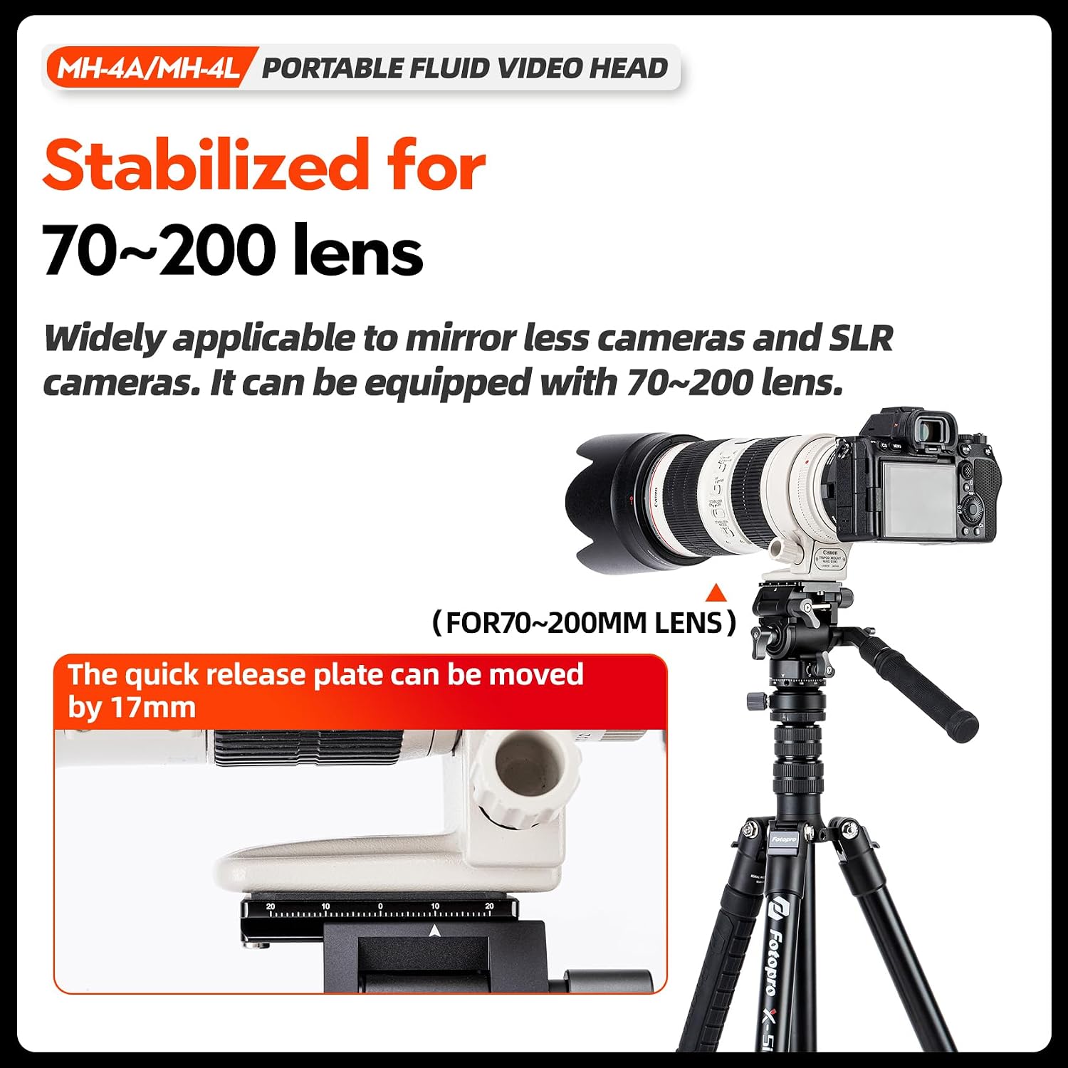 Fotopro Fluid Head Panoramic Tripod Drag Pan Video Head with QR Plate, for DSLR Cameras Camcorders (MH-4L)