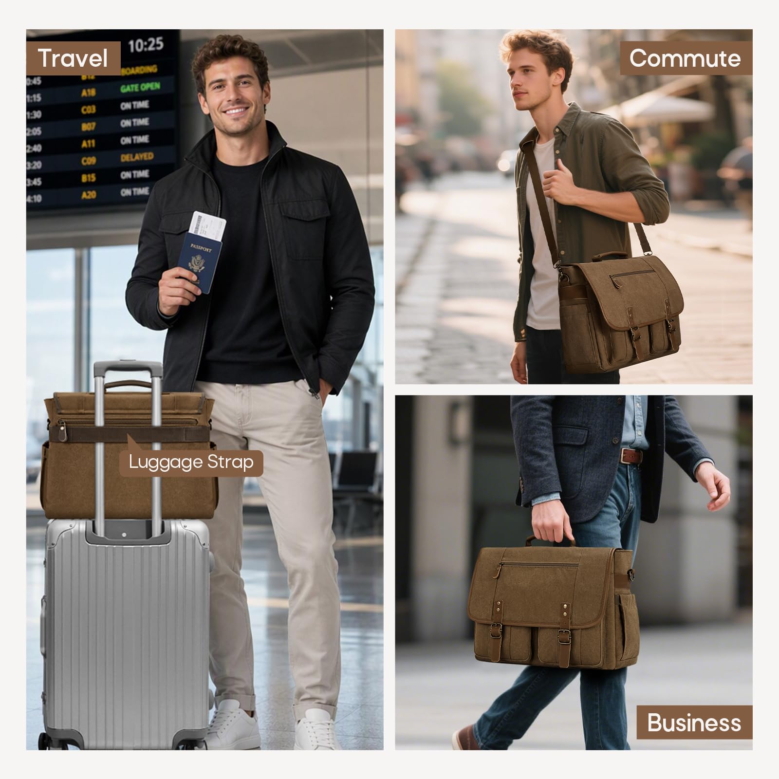 RAINSMORE Arbeitstasche Herren Vintage Aktentasche 17 Zoll Laptoptasche