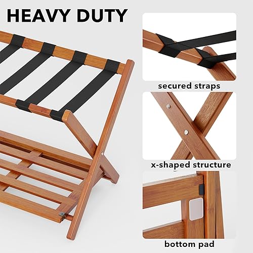 Miniatura 5 de SpaceAid Portaequipajes totalmente montado, 1 paquete, soporte plegable de bambú para maleta para habitación de invitados, soporte de equipaje