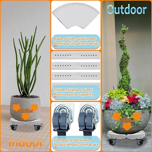 Miniatura 5 de 2 soportes blancos para plantas con ruedas, ajustable de 15 a 20 pulgadas, soporte para plantas de alta resistencia de 440 libras, soporte rodante
