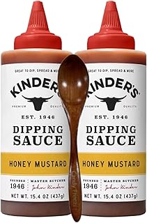 Candy Freezer Kinders Honey Mustard Dipping Sauce 15.4 oz Bottle (Pack of 2) Premium Quality Sweet and Tangy Sauce for Chicken, Sandwiches, and Dipping with Wooden Spoon (Honey Mustard) Wooden Spoon