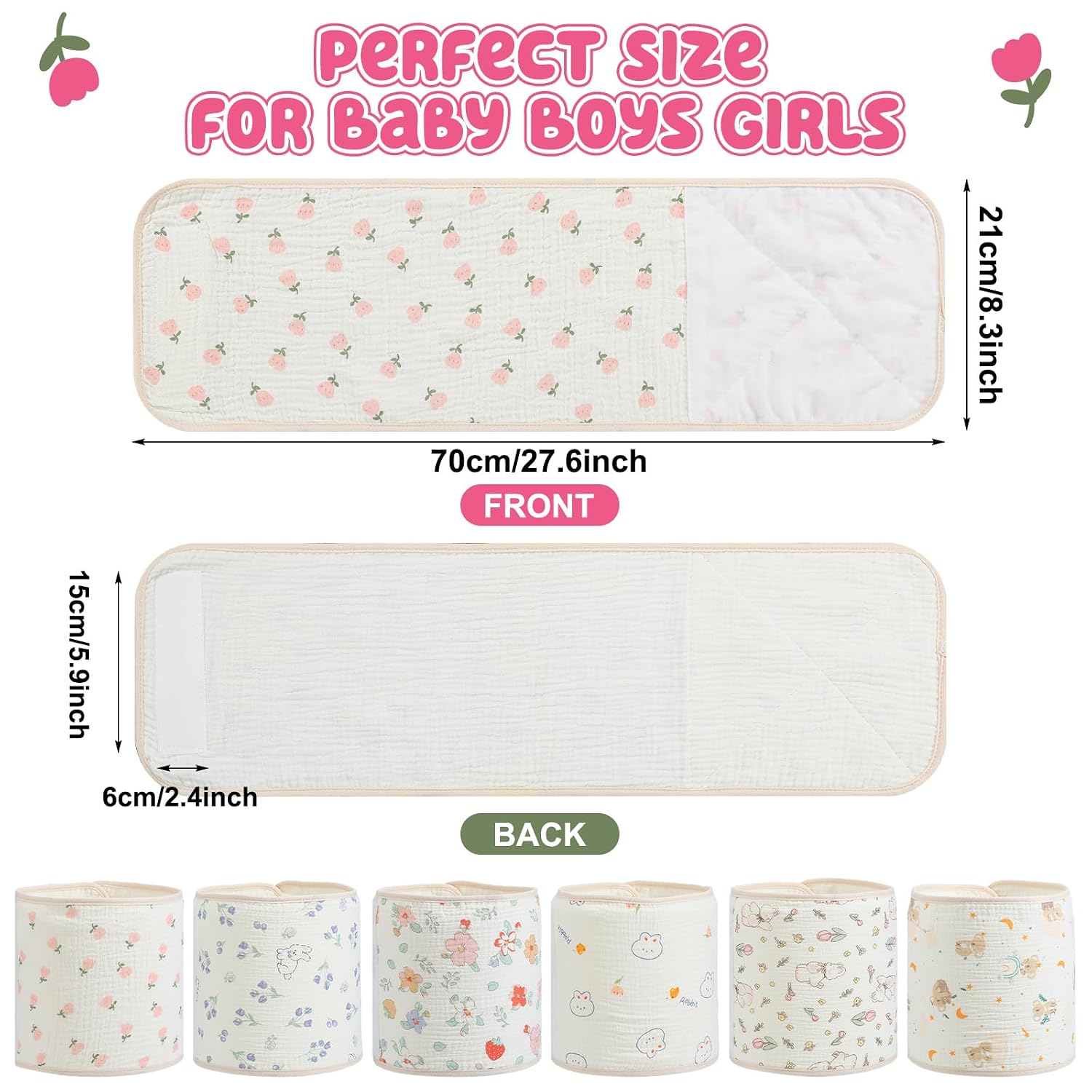 6 Pcs Newborn Snuggle Strap Adjustable Arms Swaddle Band Baby Belly Band Arms Safe Swaddle Sleep Wrap Blanket for Newborn Infant Boy Girls (Flower and Animal Style)