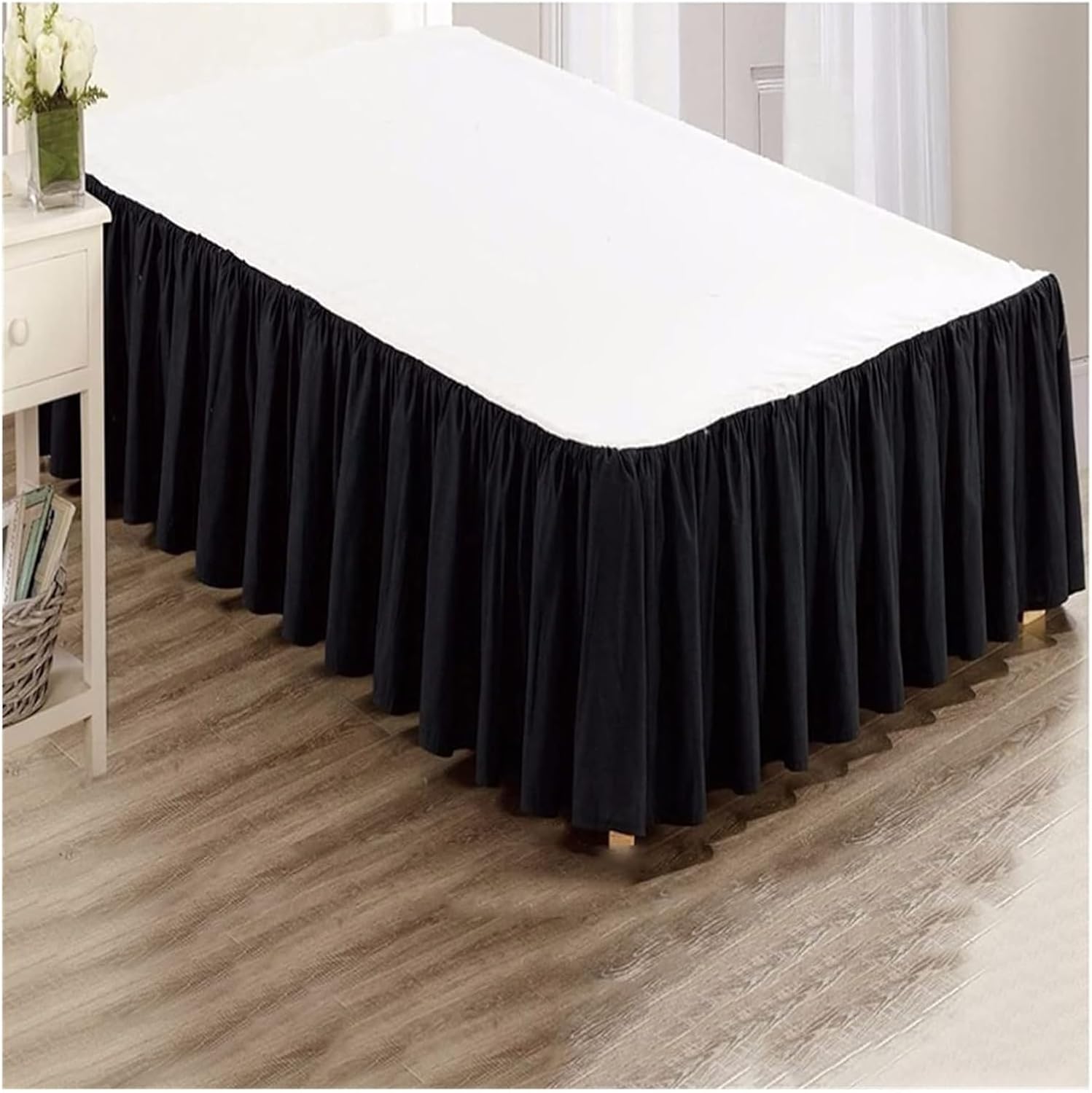 ベッドスカート、， 無地ベッドスカート ポリエステル 複数サイズ マルチカラー(White,198x203x35cm)