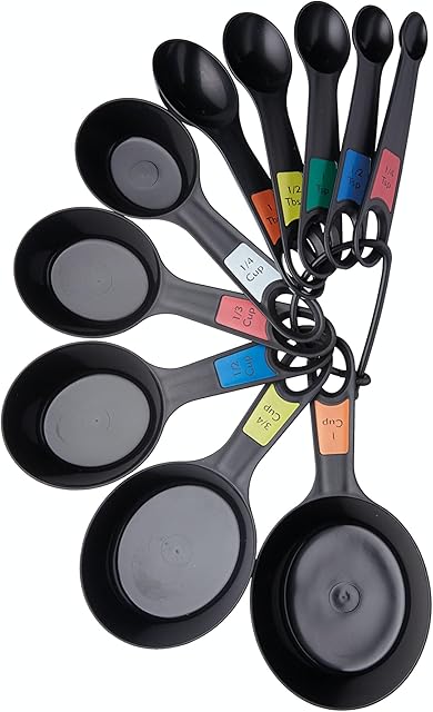 KitchenCraft KCMEASURE10PC Plastic Measuring Cups and Spoons (Set of 10) Black
