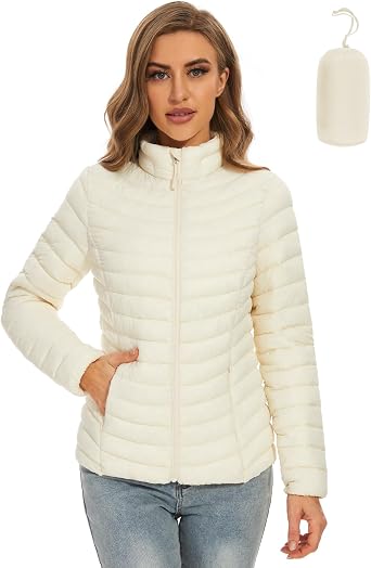ROYAL MATRIX Womens Packable Puffer Jacket Lightweight Quilted Puffer Jacket Winter Warm Puffy Jacket with Stand Collar