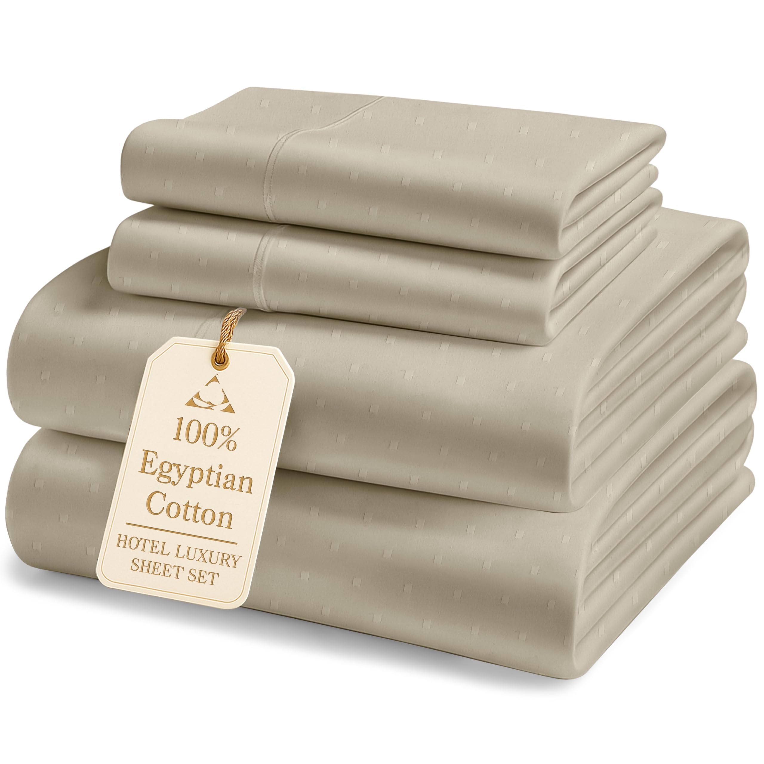 LANE LINEN 100% Egyptian Cotton Queen Sheet Set Sateen - Linen Swiss Dot