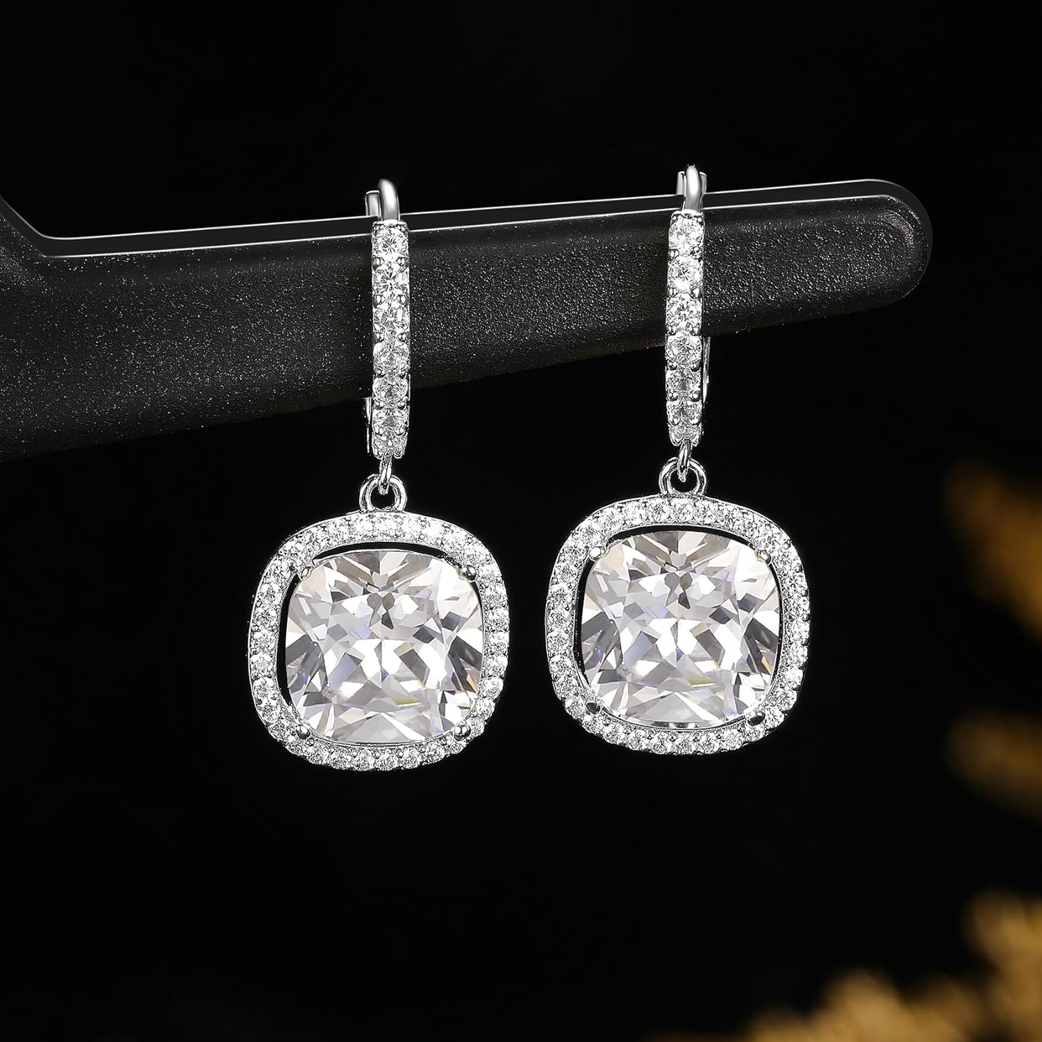 Celeb-Inspired Silver Plated Zircon Earrings - Square Hanging