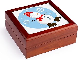 3dRose Ice Skating Snowman Jewelry Box 7 x 7 inch with 4 inch tile