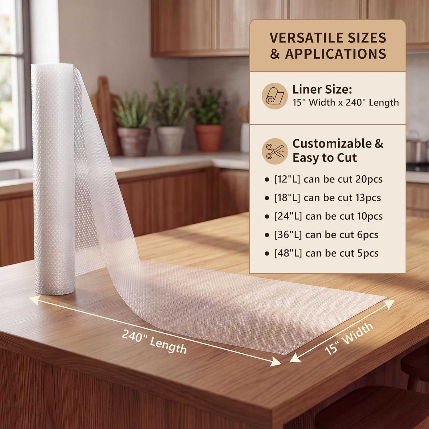 PABUSIOR Cabinet Drawer Liners for Shelves : 100% EVA Non Slip Clear Kitchen Cupboard Mats 15" x 240" - Non-Adhesive Waterproof Refrigerator Shelf Liner for Pantry Shelves Bathroom Ideal for Woman