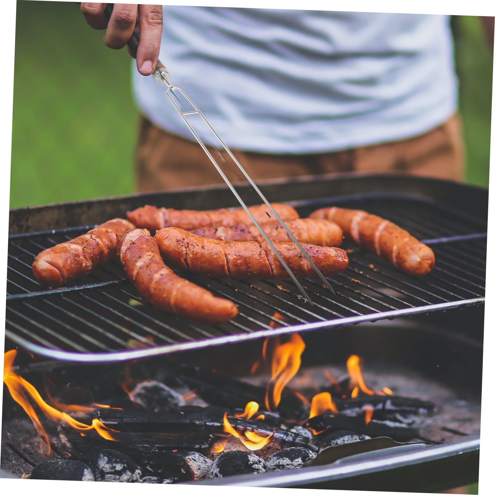 6 Piezas Pinchos para Barbacoa Acero Inoxidable con Doble Mango Madera Utensilios para Asar Carne y Vegetales Exteriores sin Reutilizables