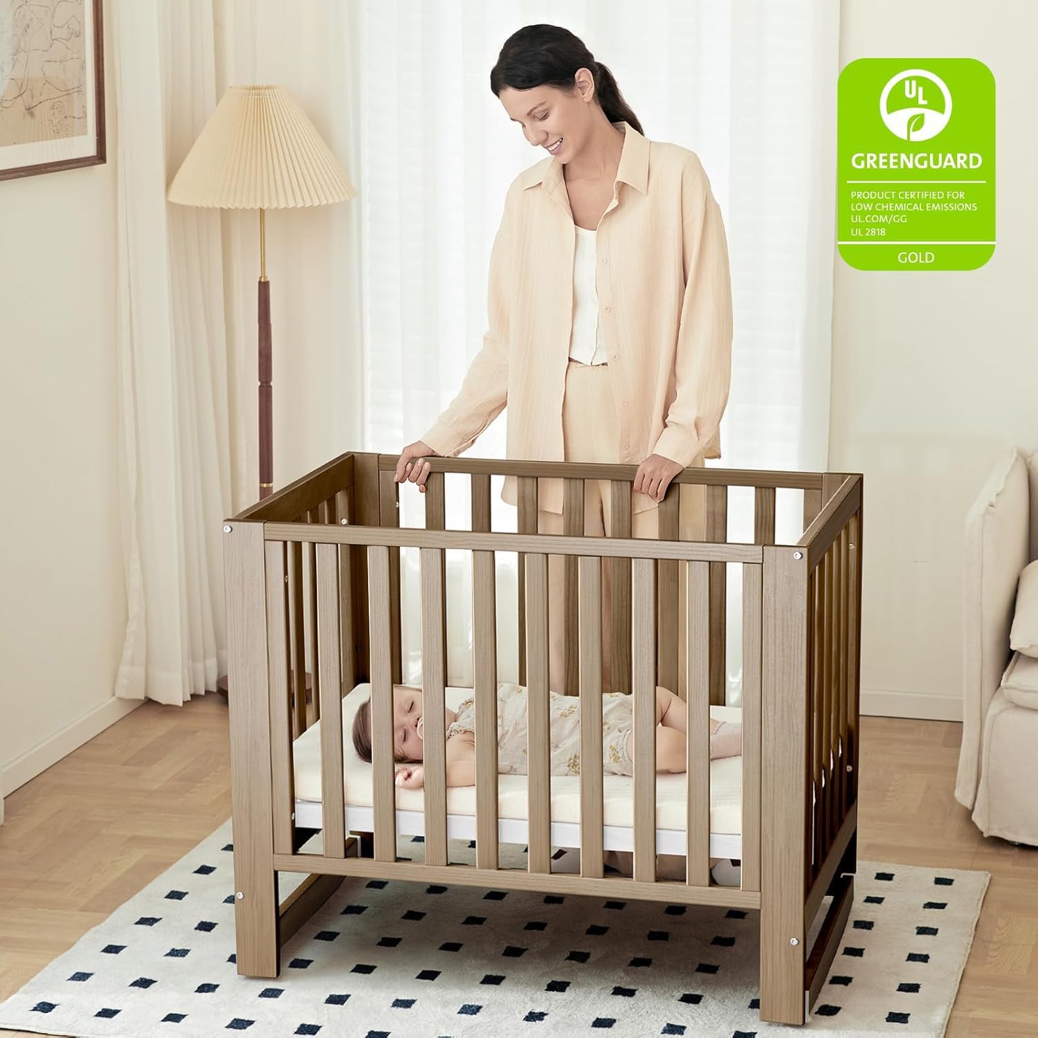 MAMAZING EvoNest Baby Crib, 3 in 1 Convertible Mini Crib with Wheels, 100% New Zealand Pinewood Crib, 4 Adjustable Mattress Height,GREENGUARD Gold Certified, Brown | long-term value.