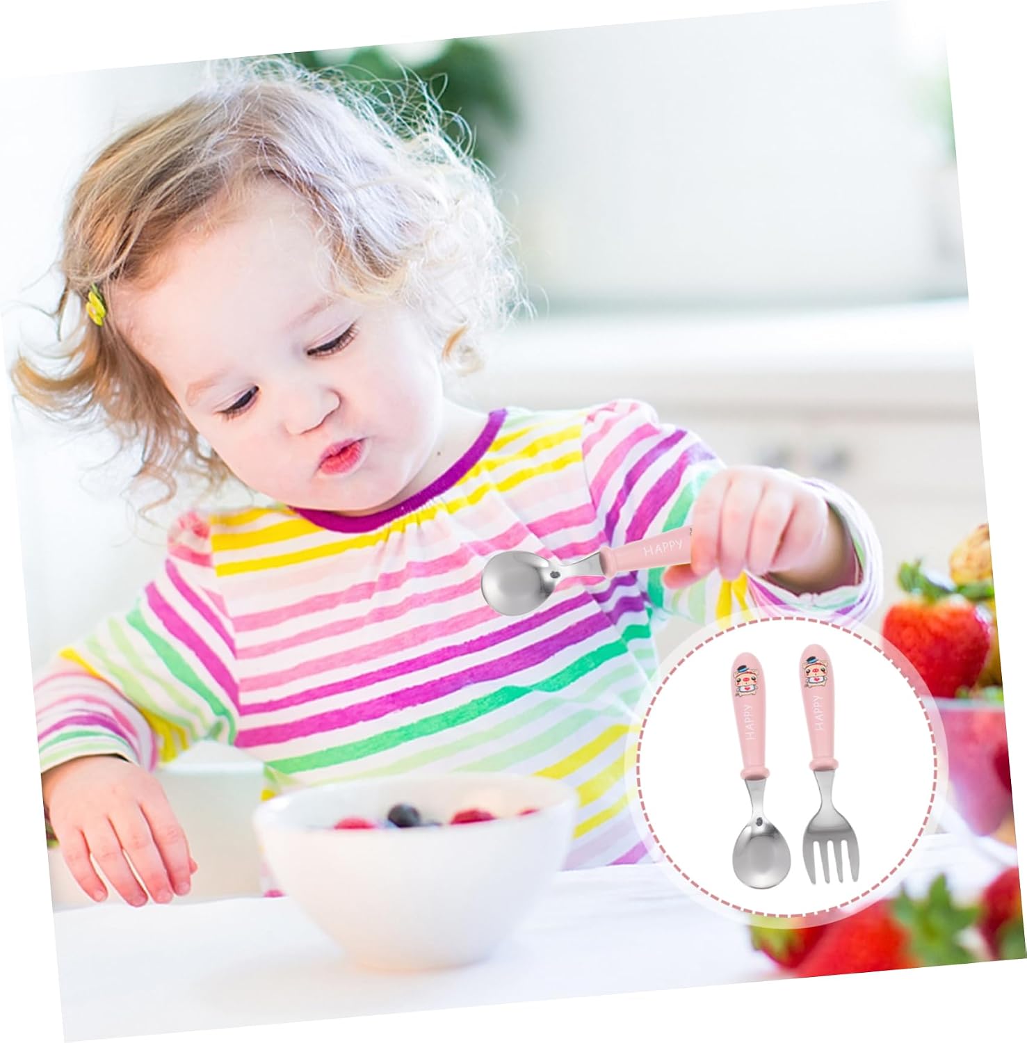1Set Stainless Steel Fork Spoon Cartoon Design Portable Tableware and Eating Utensils for Festivals and Birthdays with Storage Case