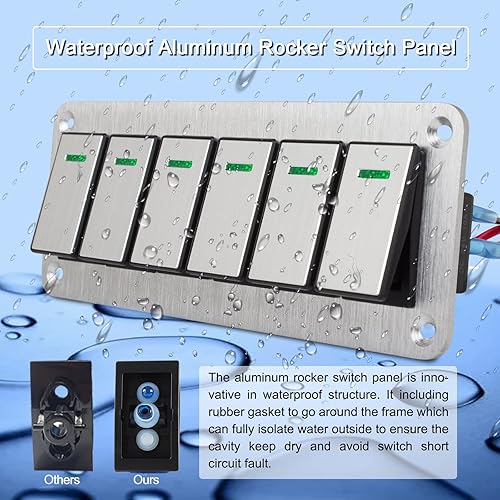 Vista 92 de Panel de interruptor basculante de aluminio de 8 bandas, panel de interruptor de 12 V/24 V, 3 pines de encendido/apagado, panel de interruptor