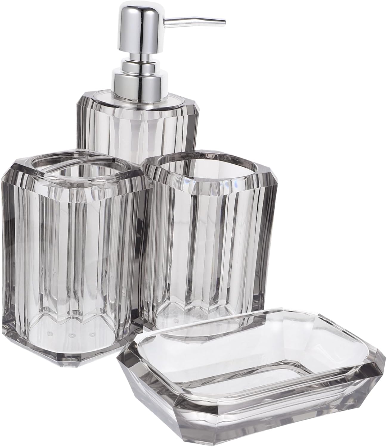 Ciieeo Bath Accessories Set Toothbrush Cup Soap Dispenser Lotion Soap Dispenser Shampoo Bottle Portable Travel Grey