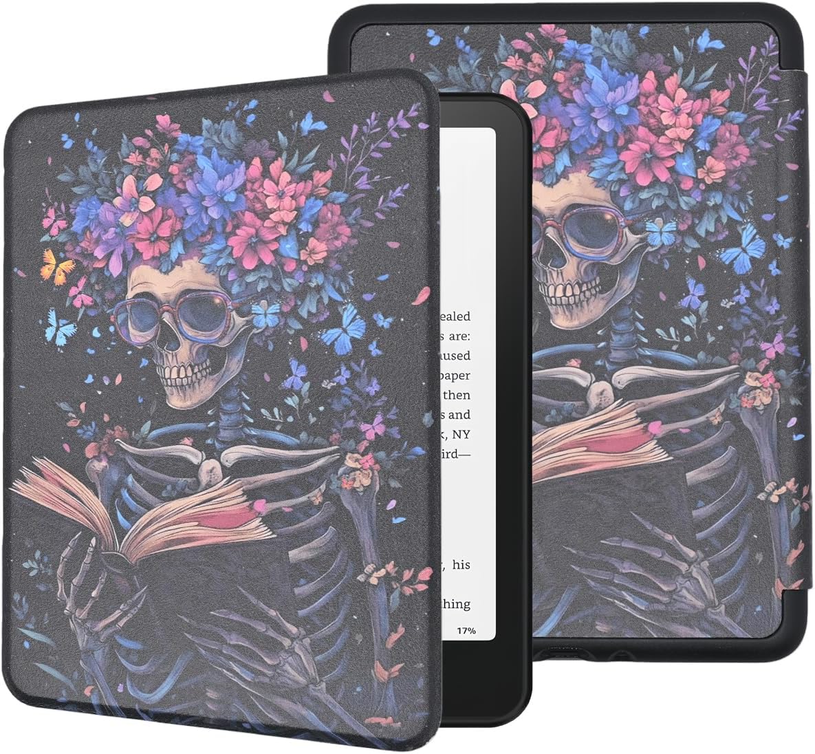 Case for 6 Inch Kindle 2024 and 2022 (11th Generation) - Skeleton Reading Books Premium PU Leather Smart Protective Cover with Hand Strap, Auto Wake/Sleep for Kindle RS23CV / C2V2L3 E-Reader