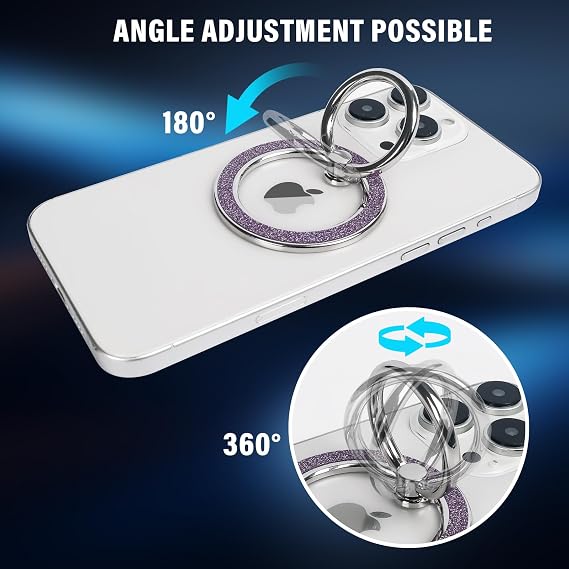 Guppy Magnetic Phone Ring Holder, Glitter Magnet Finger Ring Grip Stand Holder, 360 Rotation with Cell Phone Ring Stand, Compatible with MagSafe for iPhone 17 Pro Max 16 15 14 13 12 All-Purple