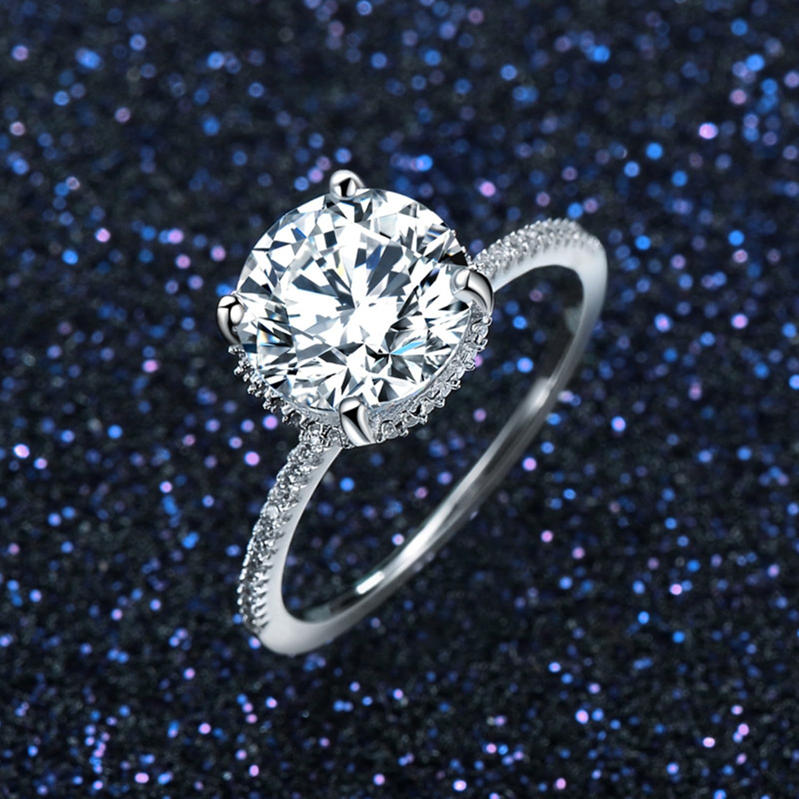 Hochzeit Ringe Weiß Gold, Damen Weißgold Zarter Halb-Ewigkeitsring mit 9 mm rundem Moissanit