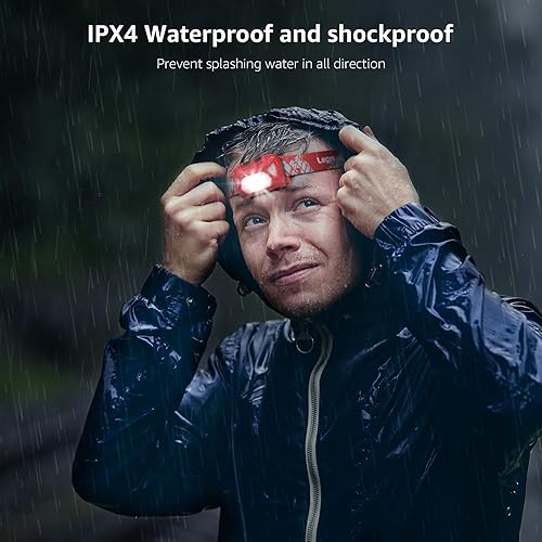 Miniatura 6 de Lepro 320014 - Linterna frontal LED recargable, paquete de 2 lámparas con 6 modos para equipo de campamento y senderismo, IPX4 impermeable,