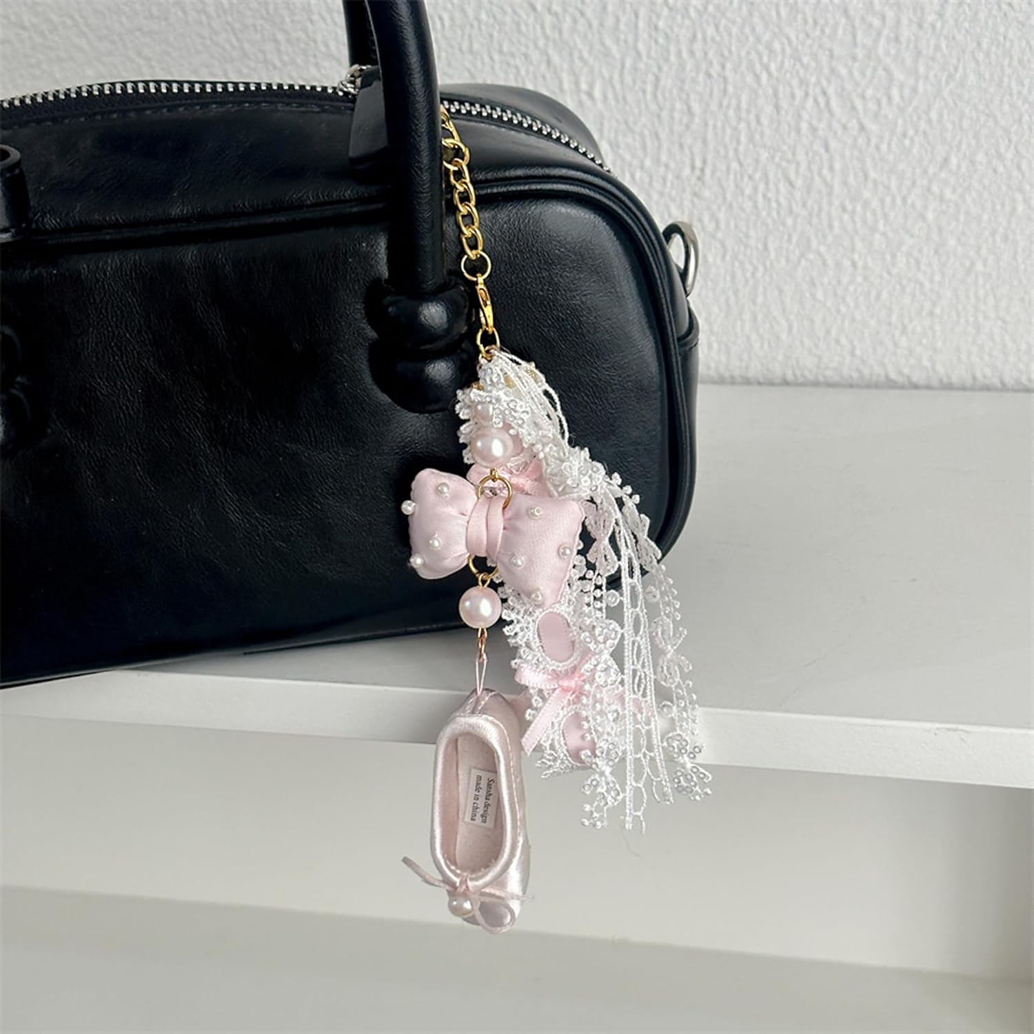 Cute And Fashionable Ballet Shoe Keychain, Suitable For Shoulder Bags, Wallets, Lace Shoulder Bag Charms (Black) - Image 3