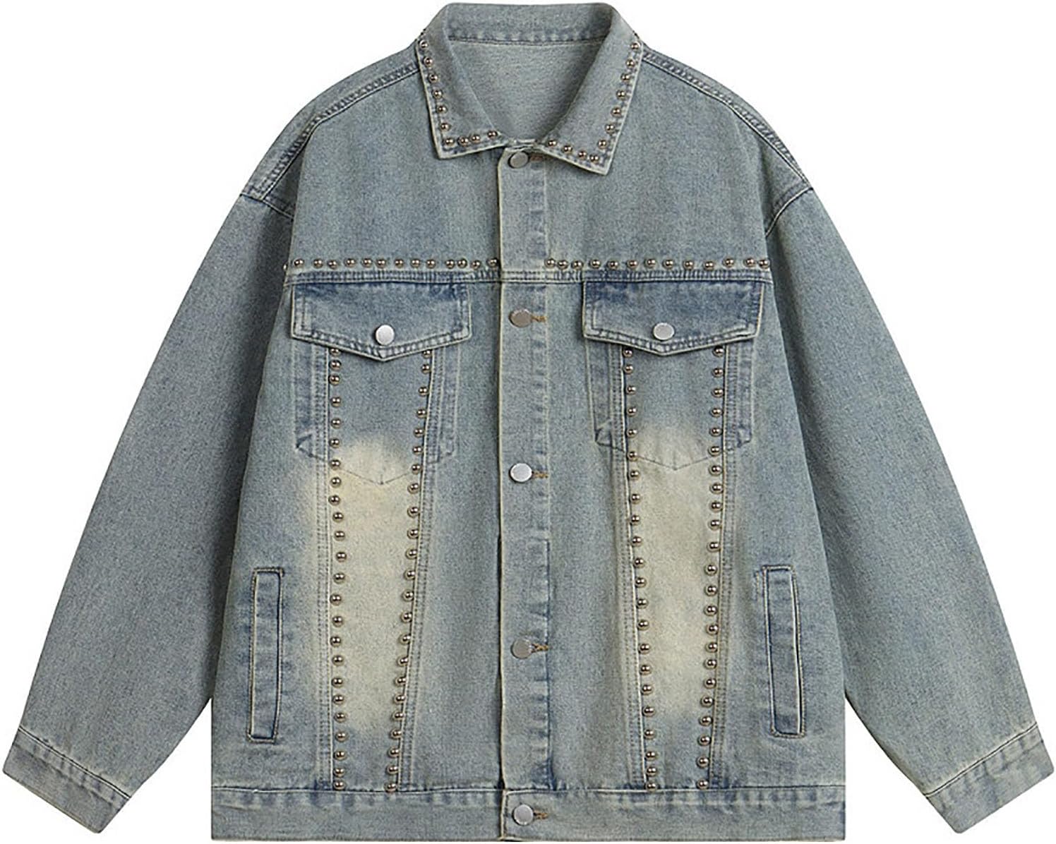 メンズ ダメージ加工 デニムジャケット ウォッシュ加工 ジーンズコート 春秋 ルーズフィット オーバーサイズ トラッカージャケット