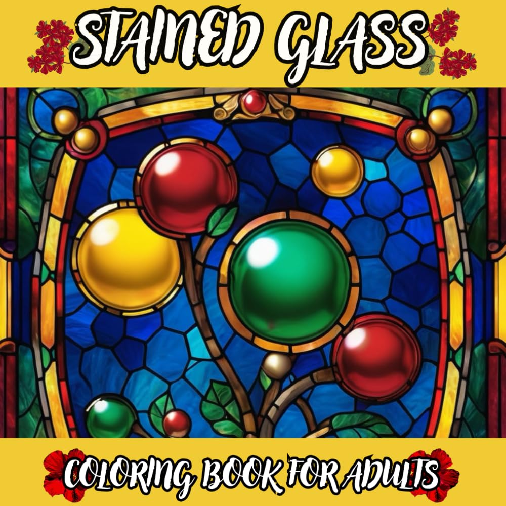 Stained Glass Coloring Book for Adults: Bold Geometric Patterns: 50 Simple Window Designs with Thick Lines and Large Print Pages for Beginners, Seniors, and Stress Relief.