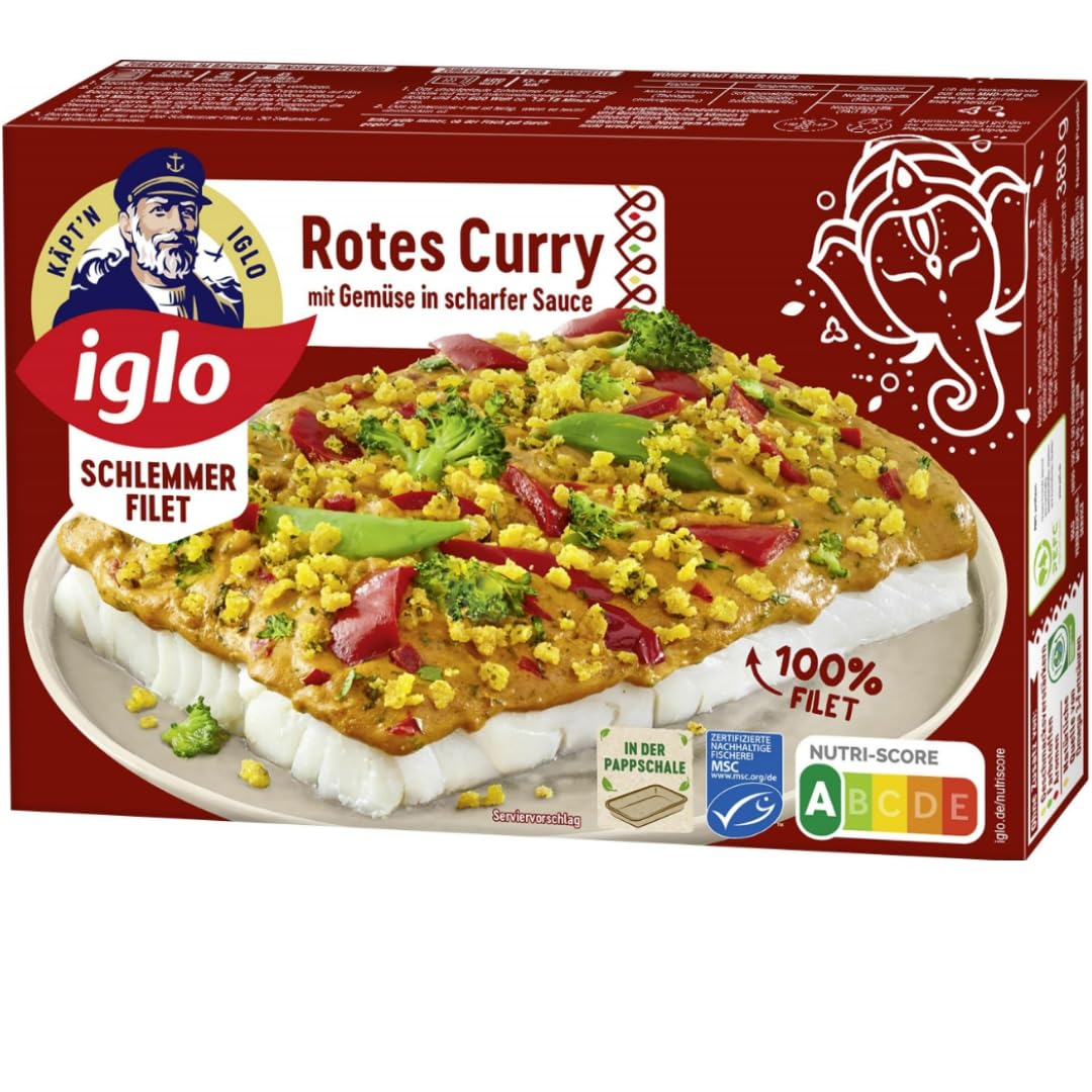 Iglo Schlemmerfilet Rotes Curry Fisch Filet 380 Gramm, 4 Er