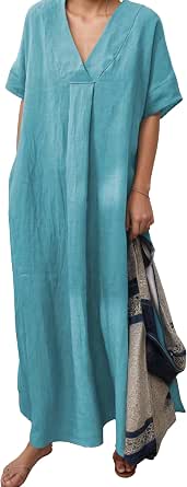 Shifta7- J2614 Long Cotton Dress free size extra wide main image 1
