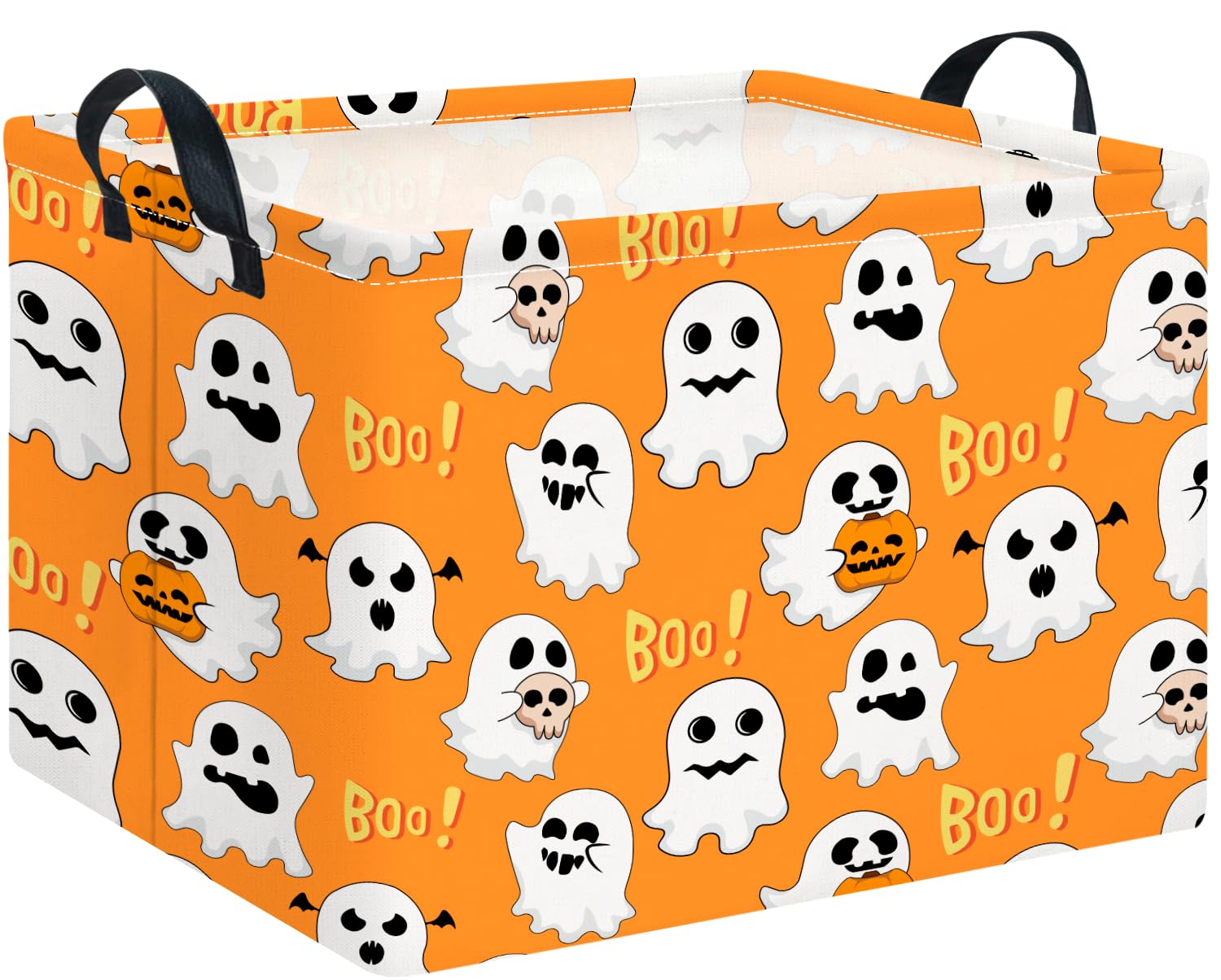 CLOCOR Rectangular Storage Basket Empty,Gift Basket,Room Decor(Yellow Ghosts Halloween)