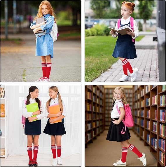 Dxhycc 3 Pairs Kids Soccer Socks Striped Knee High Socks Baseball Softball Socks Youth Athletic Socks for Boys Girls