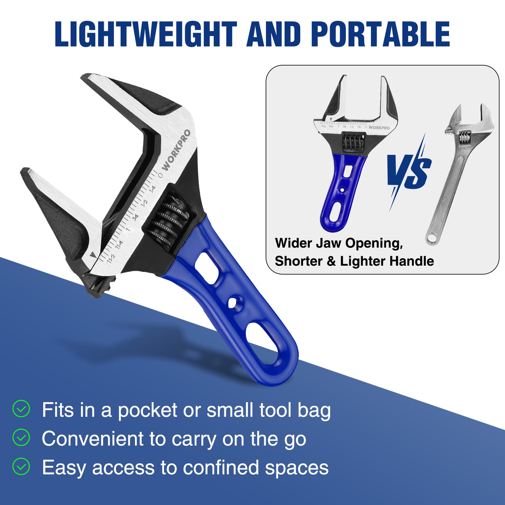 WORKPRO 6" Stubby Adjustable Wrench - Durable & Compact -4