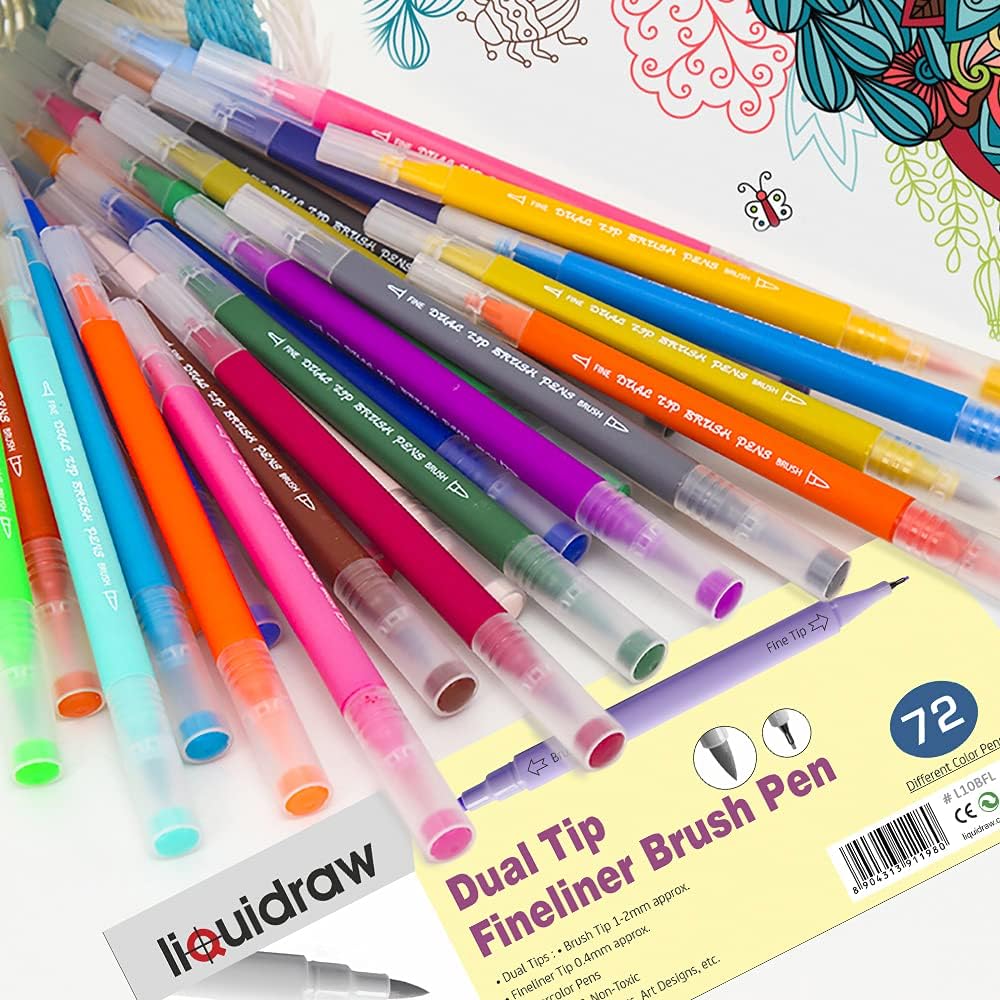 Liquidraw Dual Tip Brush Pens Fineliner Colouring Set Fineliners ...