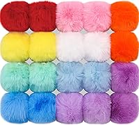 Vista 9 de BQTQ 20 pompones de piel sintética para manualidades, pompón esponjoso con lazo elástico para sombreros, llaveros, bufandas, guantes, bolsas