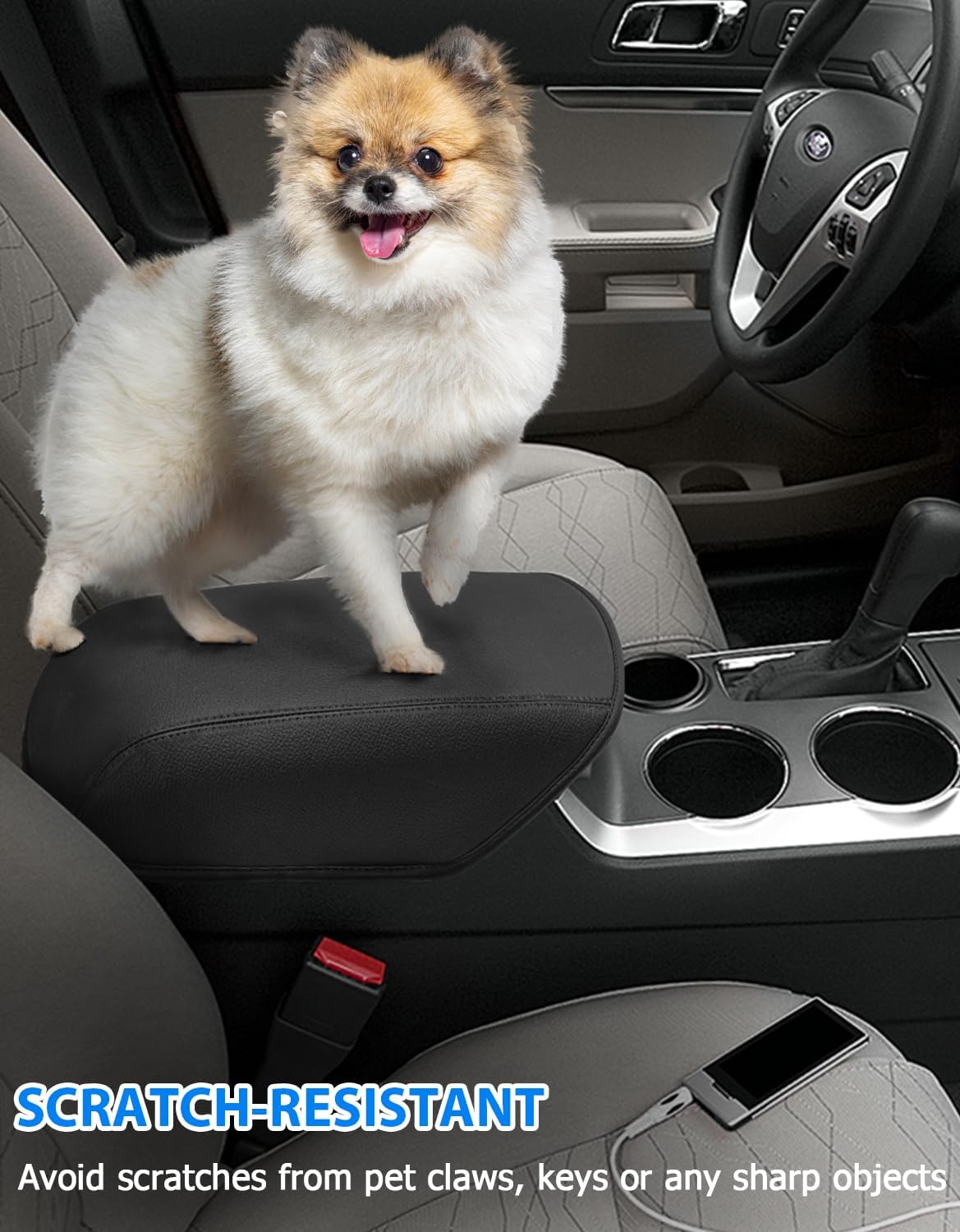 Center Console Cover for Ford Fusion 2013 2014 2015 2016, Vinyl Leather Middle Console Armrest Protector, Anti-Scratch, Black