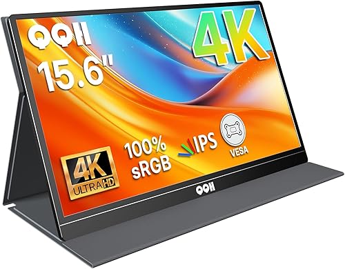 QQH Monitor portátil 4K, IPS 3840x2160 UHD USB-C HDMI de 15.6 pulgadas, monitor portátil de viaje para laptop, monitor de juegos de aleación