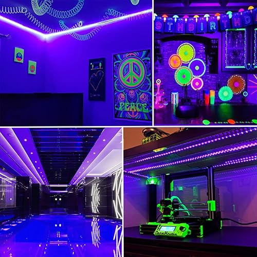 Miniatura 6 de Tira de luz negra, kit de tira de luz LED negra flexible de 66 pies, 1200 cuentas de lámpara, luz negra de 12 V, no impermeable para fiestas de