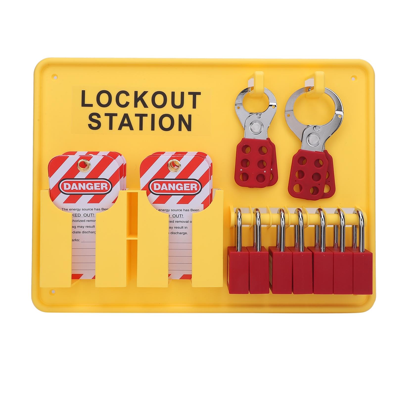 Kit de Estación de Bloqueo y Etiquetado, Tablero de Seguridad Duradero Amarillo para Mantenimiento Industrial con 7 Candados, 10 Etiquetas, 2 Cerrojos