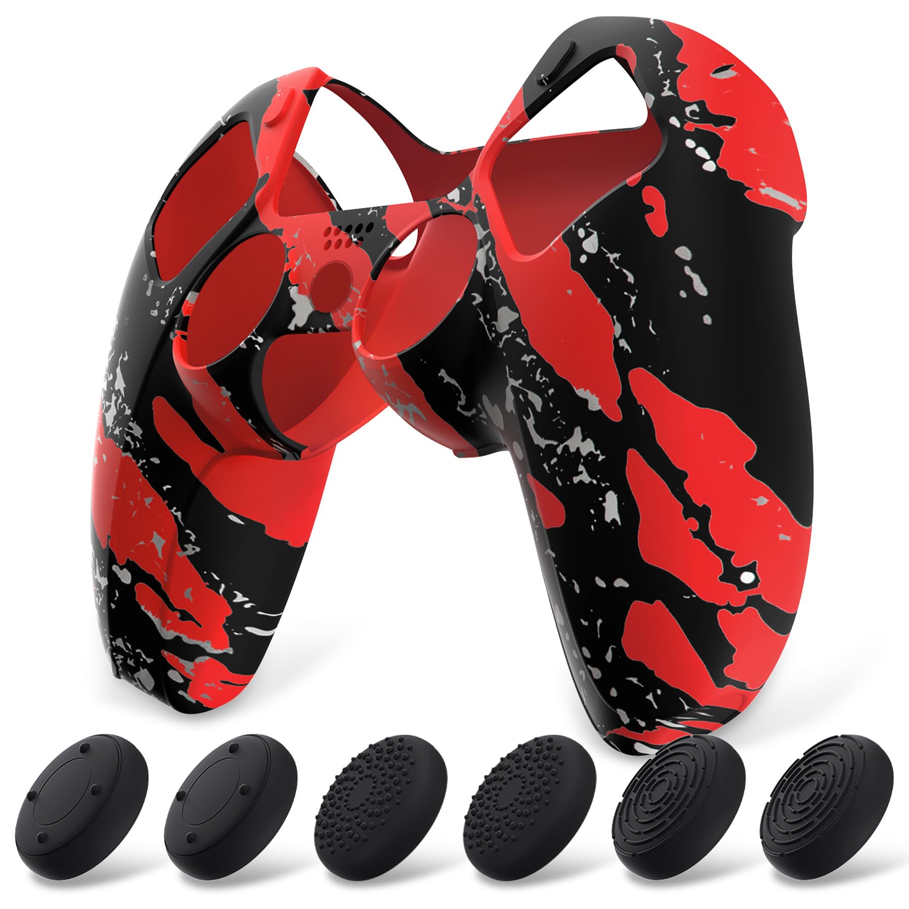 PlayVital Funda de Silicona para ps5 Mando - Cubierta Protectora Antideslizante y Suave con 6 Tapas para Pulgar, Grip Mejorado, Compatible con Base de Carga (Pure Series-Grieta Energía) — view 12