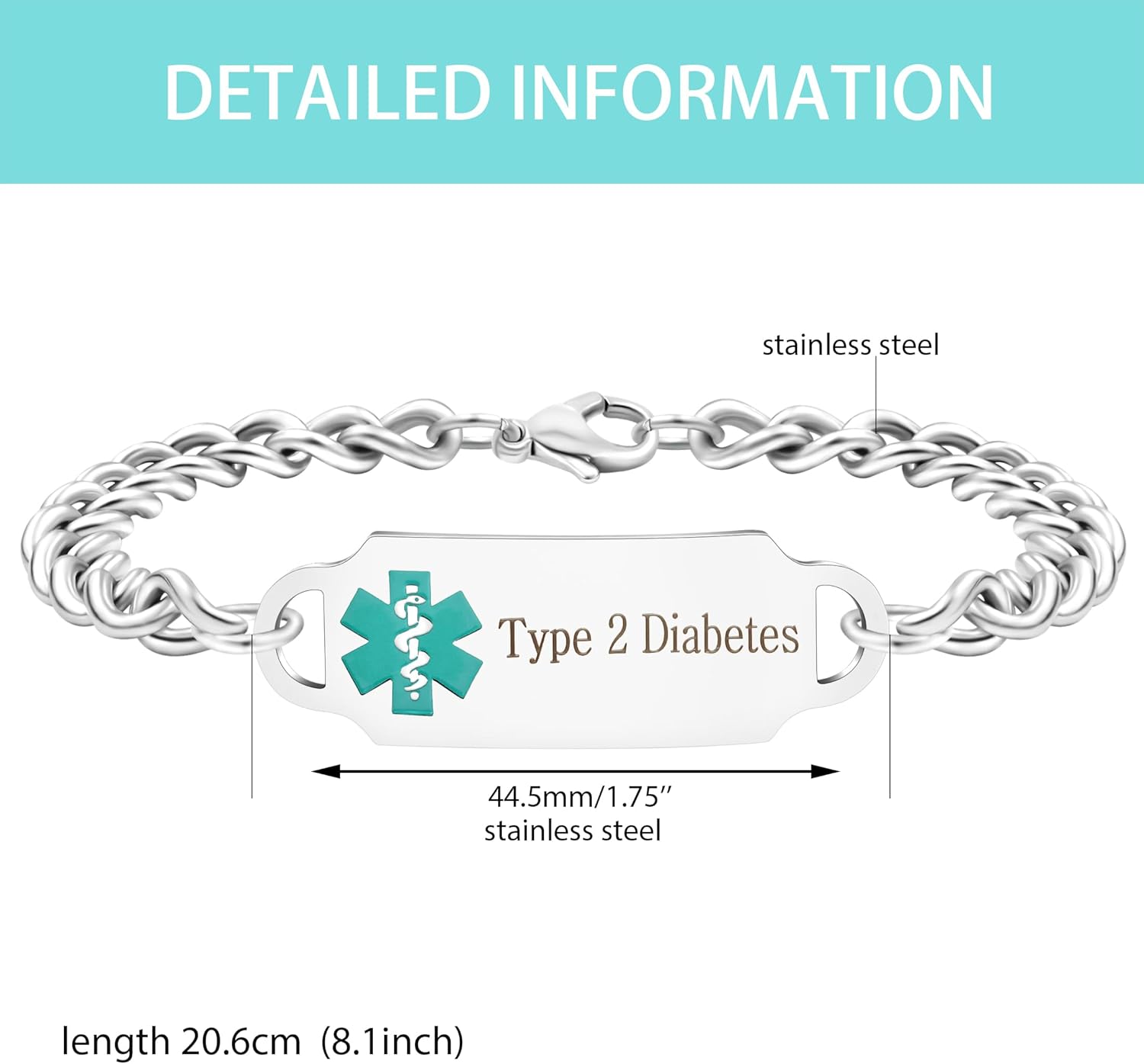 Uloveido Stainless Steel Curb Link Chain Medical Alert Bracelet for Men or Women Personalized Waterproof Medical Identity Bracelet Y4501 - Image 6