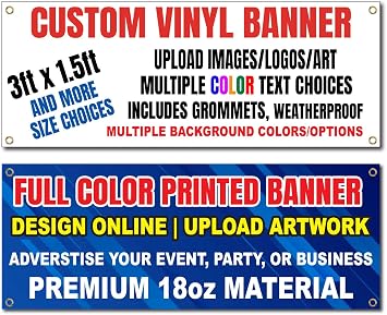 Custom Vinyl Sign 36 x 18 inch Banner Outdoor, Weatherproof With Brass Grommets