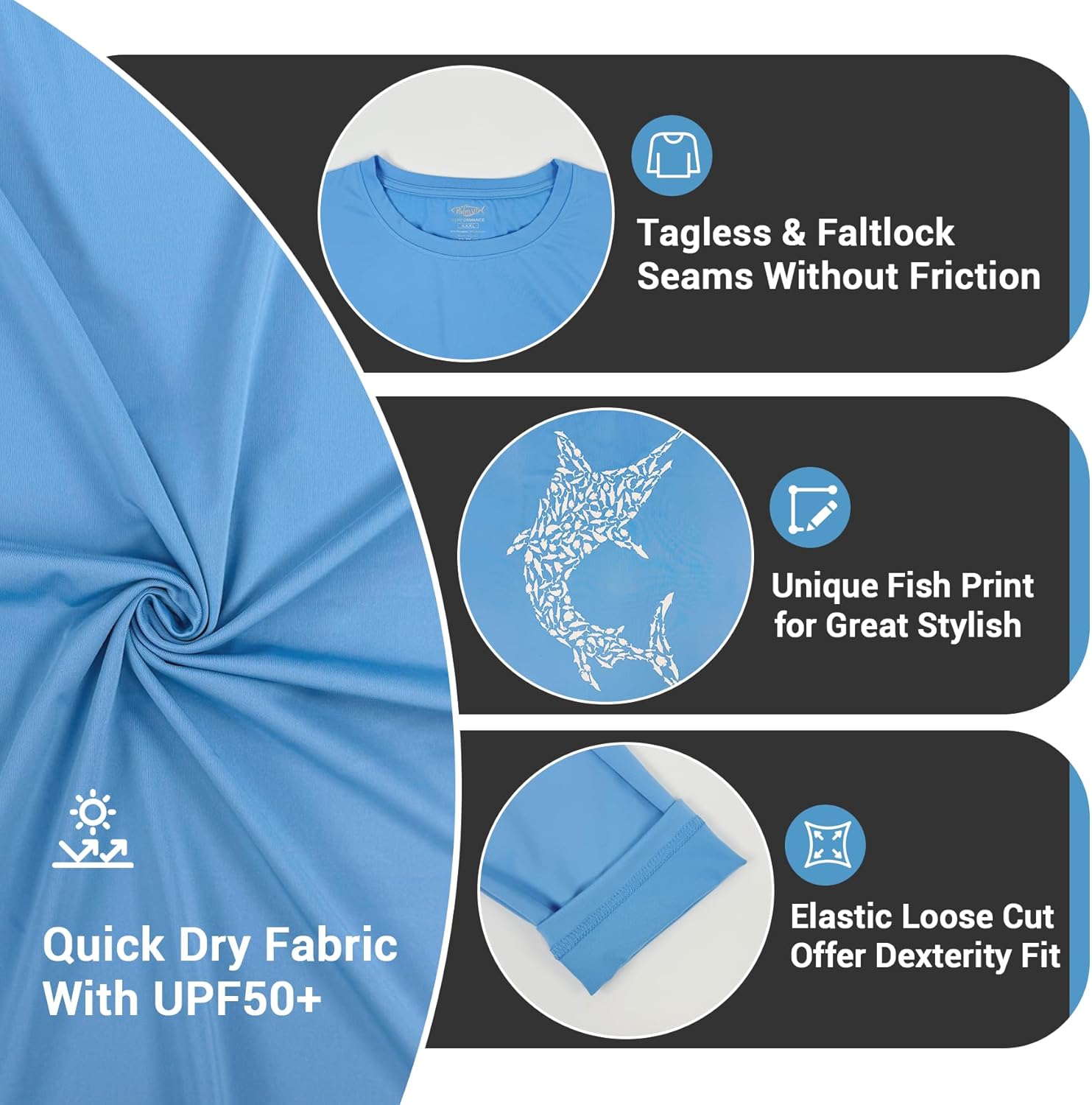 Palmyth Fishing Shirts for Men Sun Protection Long Sleeve T Shirt UPF 50+ Quick Dry Tee - Image 5