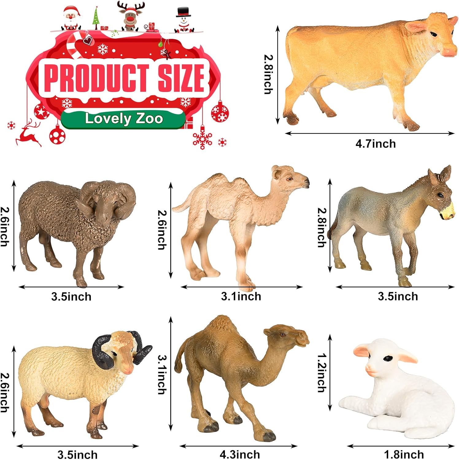 7PCS Nativity Animal Set Figurines,Nativity Scene Figure for Christmas Outdoor,Christmas Jesus Birth Scene Traditional Sheltering Animals Figures for Holy Family Outdoor Indoor Party Decor - Image 2