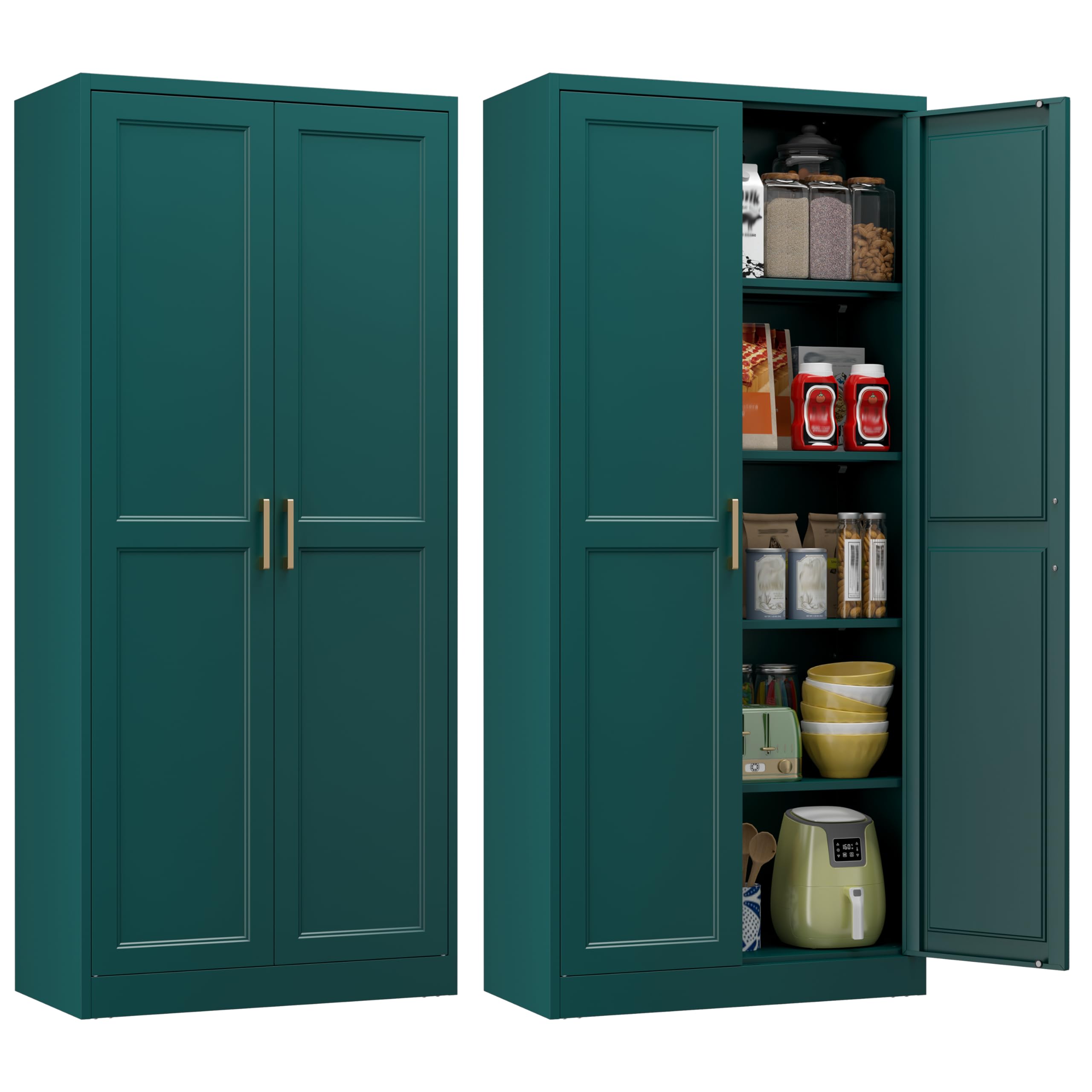 Polup 71" Green Metal Kitchen Pantry Storage Cabinet with Doors and Shelves