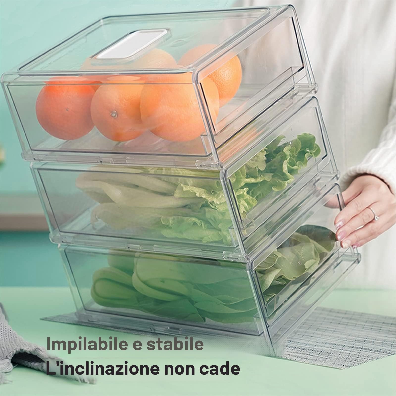 YekouMax Organizer Frigorifero, Organizzatore da Cucina Trasparente, Mantieni il Cibo Fresco e il Frigorifero in Ordine, Cassetto Portaoggetti Senza BPA, Frutta,Verdura,Carne,Snack(Larga,Set of 2)