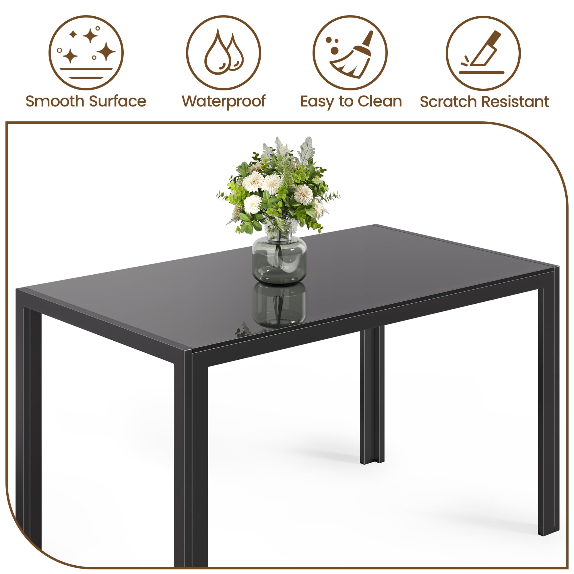 Bealife Keuken eettafel set voor 6, gehard glas 7-delige tafel en stoelen set modern voor thuis, keuken, woonkamer, eetkamer, zwart (Zwart, 6 stoelen