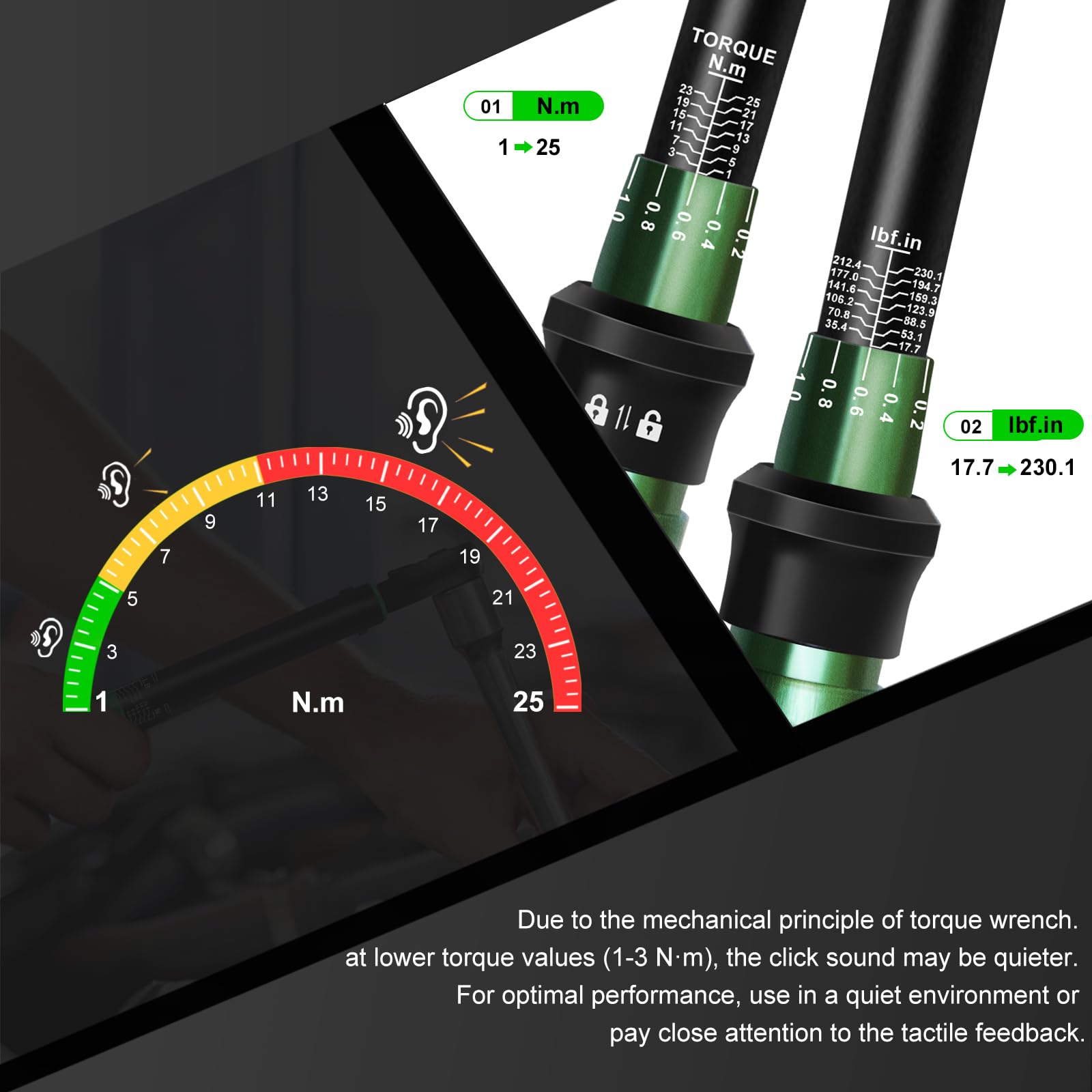 Uharbour Torque Wrench 1/4, Bike Torque Wrench 1-25Nm - Image 3