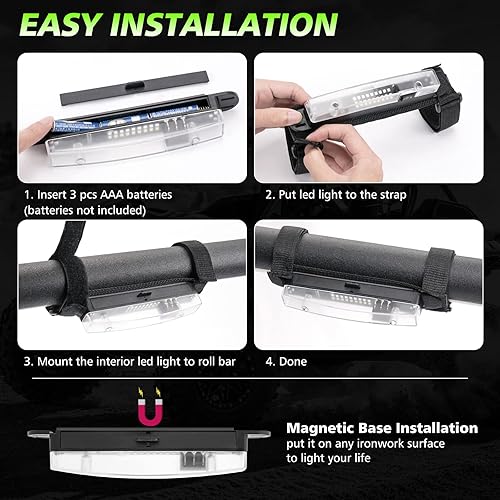 Miniatura 3 de Luces interiores UTV, luz de cúpula UTV, funciona con pilas, soporte universal de barra enrollable, luz LED, luz de jaula enrollable para SXS RZR