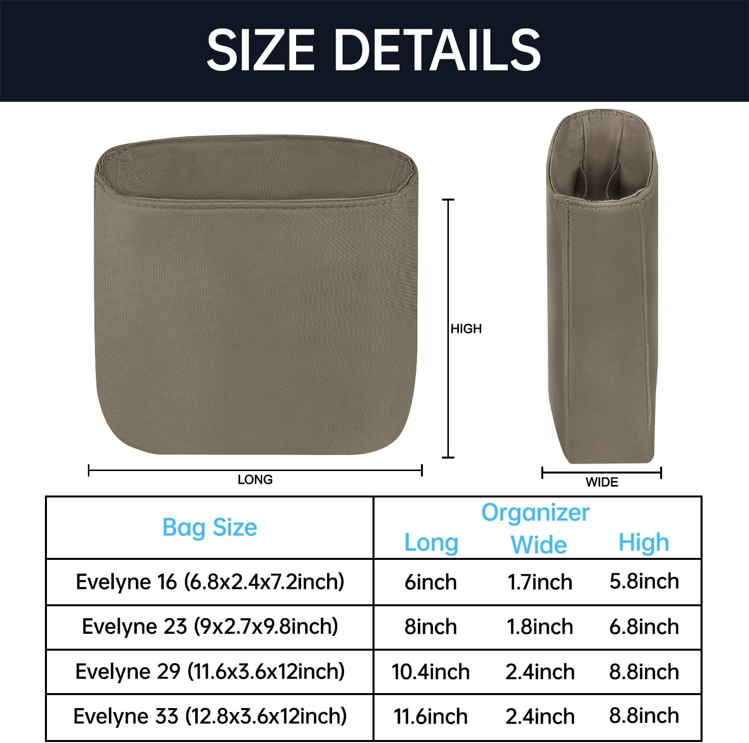 Organizer Insert for Evelyne 16/23/29/33 | Nylon Inner Bag Organiser(Size: Evelyne 23, Color: Black)