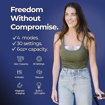 BabyBuddha Wearable Breastfeeding Pump, Double Hands Free Breast Pump with 30 Comfort Settings, 6oz+ Leak-Proof Cups, Strong Suction, 4 Modes, Rechargeable, Easy to Clean and Compact for Travel