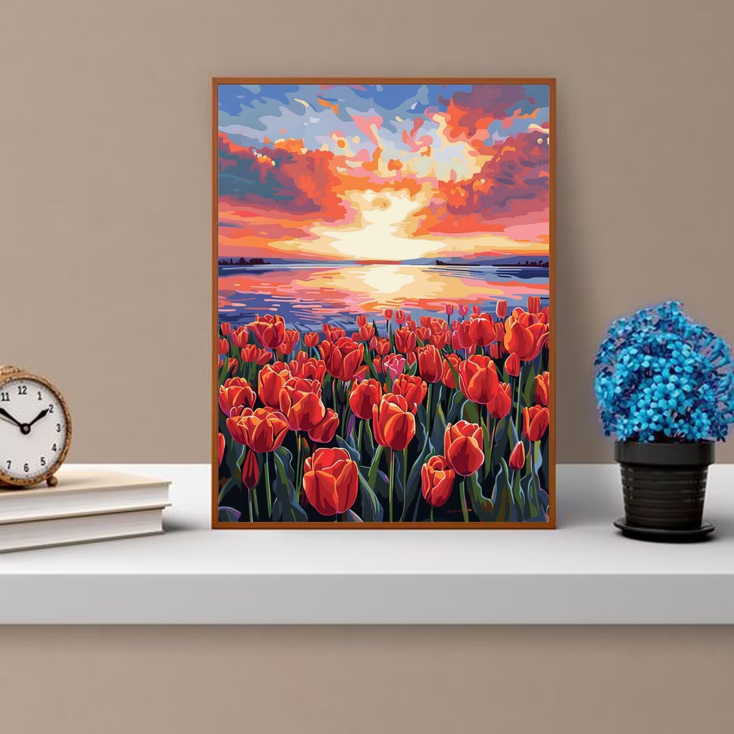 Dipingere con i Numeri Adulti tramonto, tulipani Dipingere con i Numeri Bambini DIY Kit, Set Premium con Pennelli, Decorazione Casa & Creativo Regalo, Attività di Tempo libero 70x95cm z-263